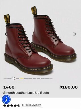 Dr. Martens Smooth Leather Lace-Up Boots Cherry Burgundy Size 7